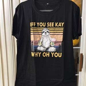 NEW. Black Graphic Tee with Sloth Design